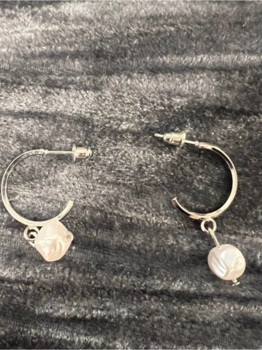 Silver Hoop Earrings with Light Pink Pearl Drops